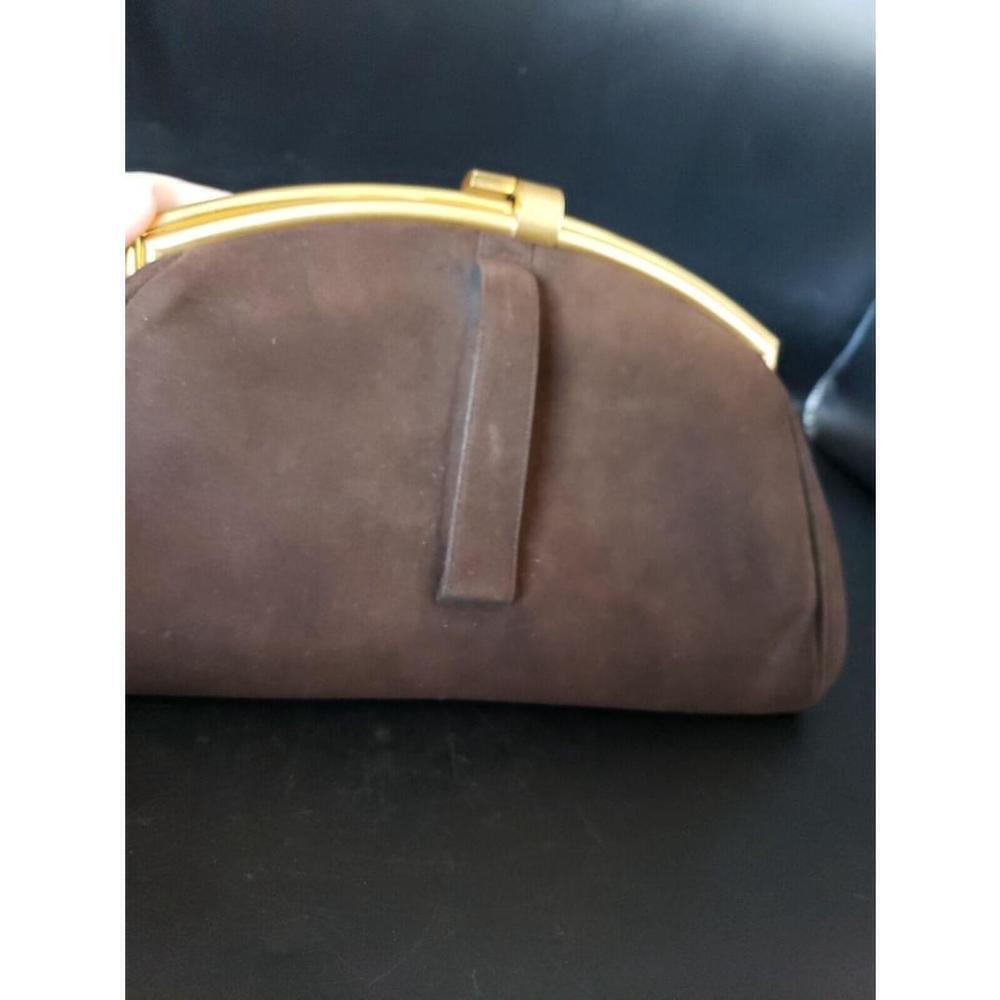 Vintage Dark Brown Velvet Gold Trim Block Wristlet strap Bag Purse w/ mirror! - Picture 10 of 14